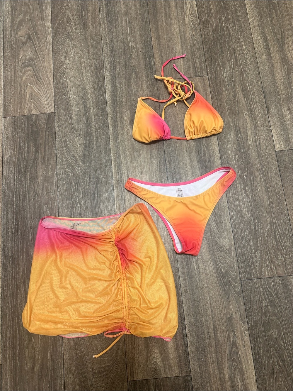 Pink and Orange Bikini With Matching Cover Up Skirt